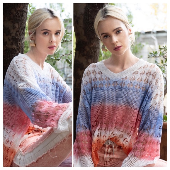 Hand Dyed Caribbean Blue Knit Pullover - Picture 2 of 12